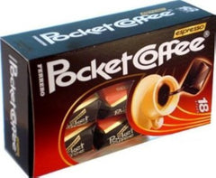 Ferrero Pocket Coffee box front shows on-the-go espresso chocolate for an energy boost
