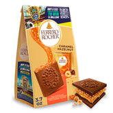 Ferrero Rocher caramel hazelnut square in gold packaging, ideal for gifting and sharing.