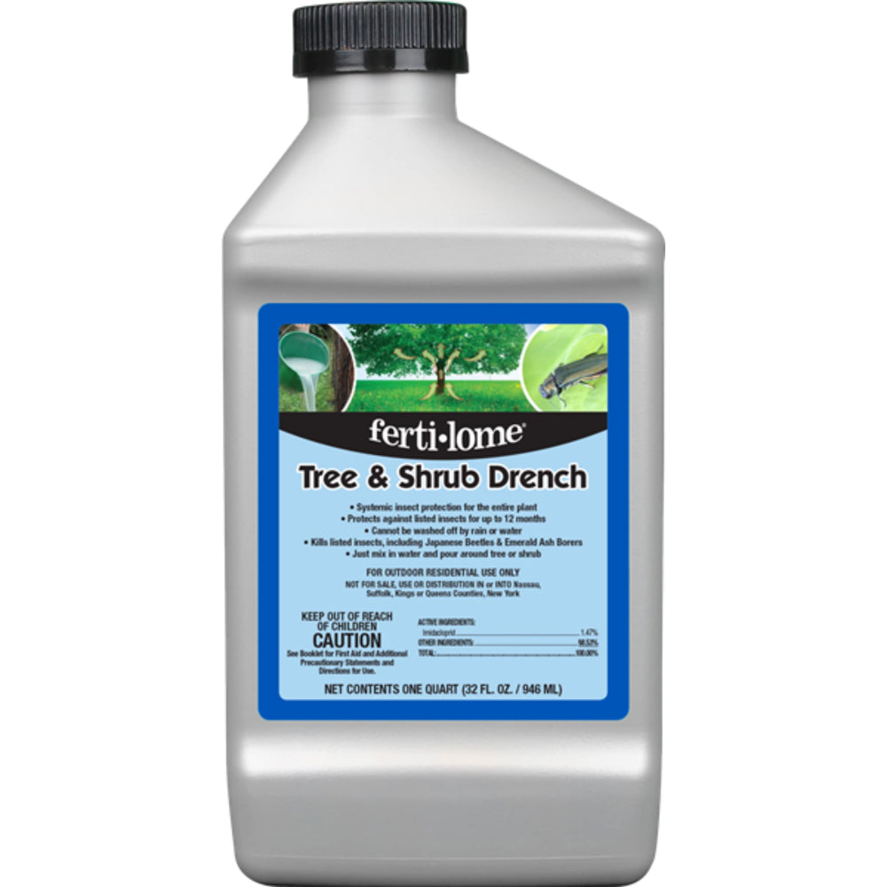 Fertilome Tree & Shrub Drench bottle for long-lasting pest protection around garden trees and shrubs