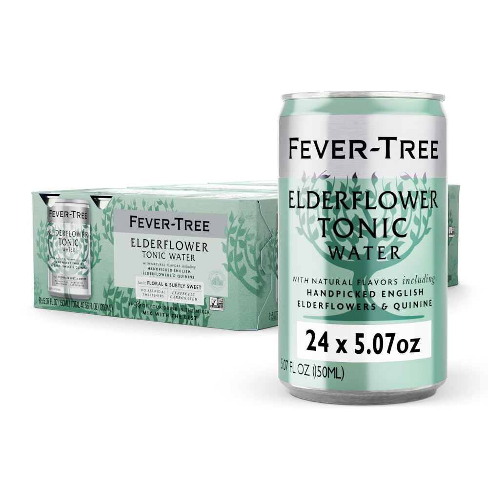 Fever Tree Elderflower Tonic Water bottle close-up for premium cocktails