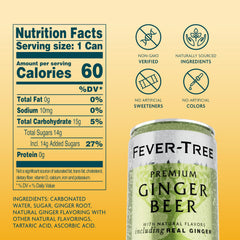 Cans of Fever-Tree Ginger Beer viewed from the side for bulk convenience