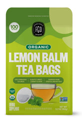 FGO Organic Lemon Balm Tea bags in a resealable bag for fresh, convenient brewing.