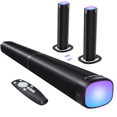 FHNFHN sound bar with 100W and RGB lighting for cinematic TV nights.