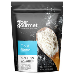 Fiber Gourmet low net carb flour bag highlighting keto-friendly ingredients for home baking