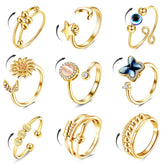 Fibo Steel 9 Pcs fidget rings Sunflower design for discreet anxiety relief.