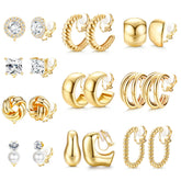 FIBO STEEL clip-on earrings variety pack, 10 stylish designs for everyday wear