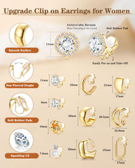 FIBO STEEL CZ stud clip-on earrings with hypoallergenic metal and silicone plugs
