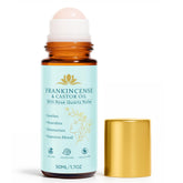 Fibosara frankincense & castor oil roll-on bottle with rose quartz roller for soothing use