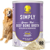 Fido's Grass-Fed Beef Bone Broth pours over dog food, enhancing mealtime flavor.
