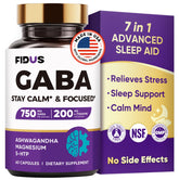 Fidus 750mg GABA L-Theanine Ashwagandha capsule front promotes calm sleep support.