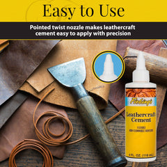 Applying Fiebing's Leathercraft Cement to leather shows quick, clean adhesion.