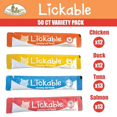 Fieldcrest Farms tuna-tube lickable treat for cats; rotating flavors keep treats interesting.