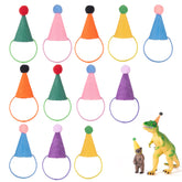Fiestivo mini party hats on stuffed animals in bright colors for display