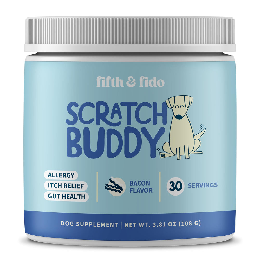 Fifth & Fido Scratch Buddy bottle pour: easy daily mixing for canine itch relief.