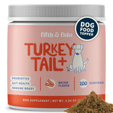 Fifth & Fido Turkey Tail bottle shown; supports canine immune health.
