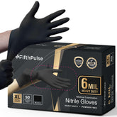 FifthPulse 6mil black nitrile gloves in packaging for heavy-duty use
