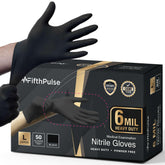 FifthPulse black nitrile gloves 6mil, 50 count, ideal for heavy-duty tasks.