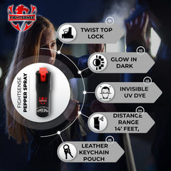 FIGHTSENSE compact half-ounce pepper spray fits purse or pocket for discreet protection.