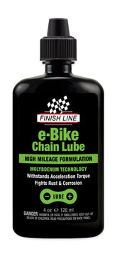Finish Line E-Bike Chain Lube application showing long-lasting lubrication for high-torque chains