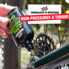 Finish Line E-Bike Chain Lube drops demonstrating easy, non-drip application
