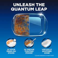 Finish Quantum powder chamber action helps scrub stubborn residues.