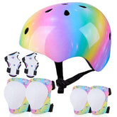 FIODAY kids rainbow helmet front view; protective head gear for safe riding.