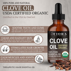 Fiora Naturals Clove Oil Dropper shows safe dilution for teeth and gums care