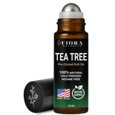 Fiora Naturals Tea Tree Oil Roll-On bottle closeup for mess-free on-the-go blemish care.