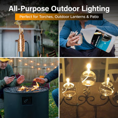 Easy-fill design of Firefly Fuel makes tiki torches quick to refill.