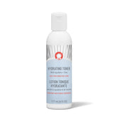 First Aid Beauty Hydrating Toner bottle pour illustrates alcohol-free hydration for sensitive skin.