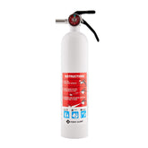 First Alert Marine1 extinguisher front view with readable gauge and white finish for easy status check.