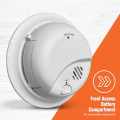First Alert SMI100 battery access panel enables quick, tool-free battery replacement.
