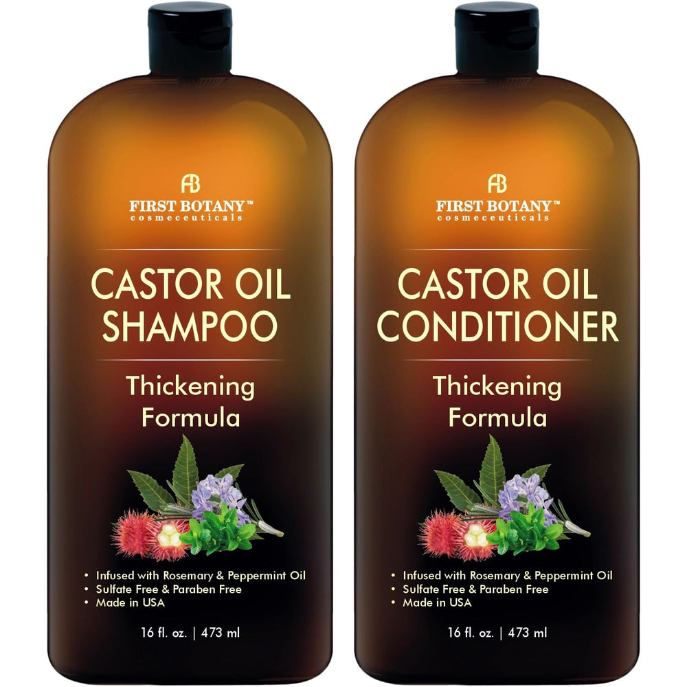 First Botany Castor Oil Shampoo bottle demonstrates a sulfate free formula for thicker looking hair.
