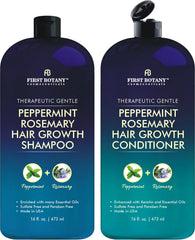 First Botany peppermint rosemary shampoo bottle for daily scalp refreshment.