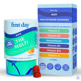 FIRST DAY multivitamin for men bottle shows daily energy support for active lifestyles.