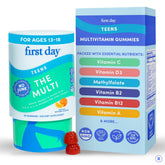 FIRST DAY Teens bottle front view, easy daily gummies for teen wellness