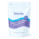 First Day Teens’ Nighttime Reset bottle with calming magnesium gummies for peaceful sleep.