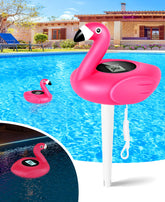 FirstE flamingo floating pool thermometer for precise water readings.