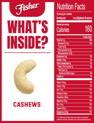 Fisher cashews close-up nuts highlight crunchy texture and sea salt flavor.