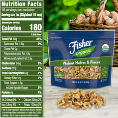 Fisher Chef's Naturals walnuts halves and pieces ideal for granola and baking