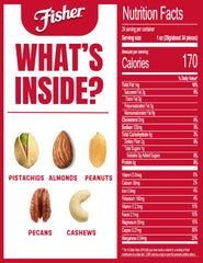 Fisher mixed nuts sea salt closeup highlighting simple ingredients and natural flavor.