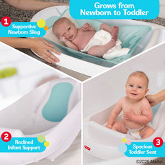 Fisher-Price tub offers space for toddlers to sit and splash safely.