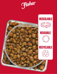 Fisher Butter Toffee Peanuts on a kitchen shelf, a convenient pantry staple.