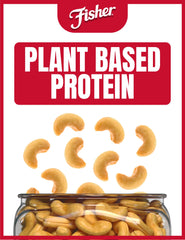 Fisher Snack Premium Whole Cashews label shows no artificial colors or flavors.