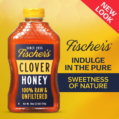 Fischer's Clover Honey amber color drizzle enhances desserts with floral sweetness.
