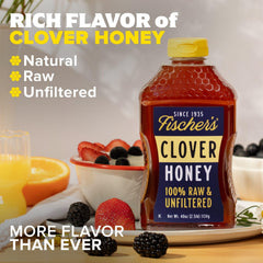 Fischer's Honey drizzle on toast shows light floral sweetness.