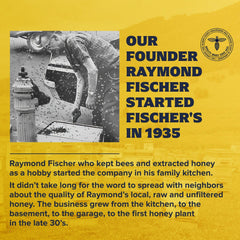 Fischer's Raw Unfiltered Honey pour captures natural texture and purity.