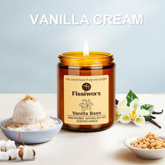 Fissiworx Vanilla Candle 7.6oz close up shows clean soy wax and even burn.