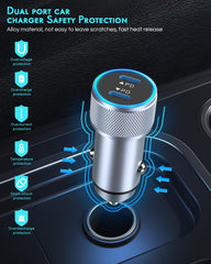 Fitquipment car charger with fireproof shell and heat dissipation features.