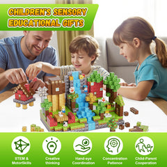 Fitrobust forest world magnetic tiles showing kids designing nature-inspired structures.